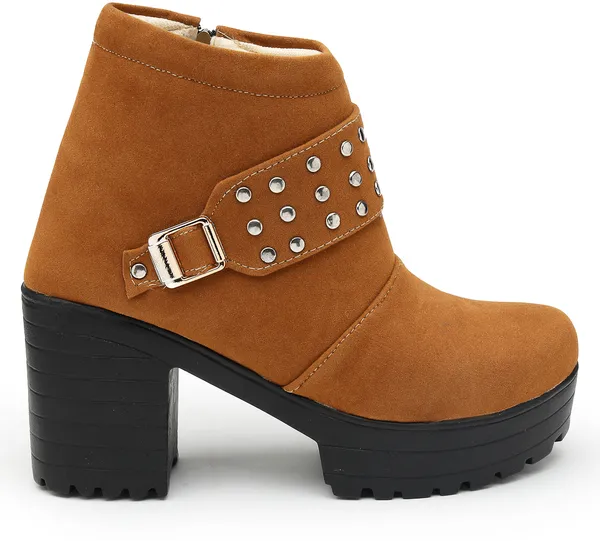 Tan_Solid_Round_Suede_Casual_Boots_For_Women