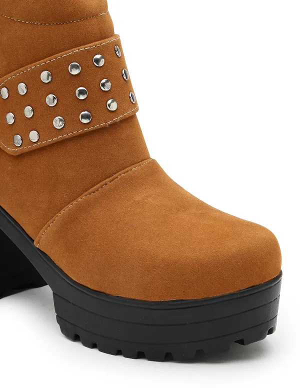 Tan_Solid_Round_Suede_Casual_Boots_For_Women