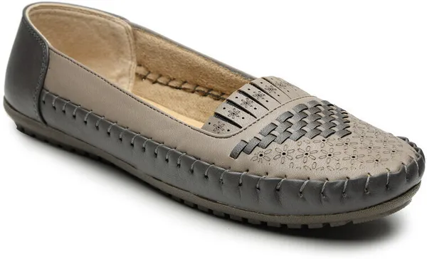 Grey_Solid_Round_Toe_Synthetic_Leather_Casual_Bellies_For_Women
