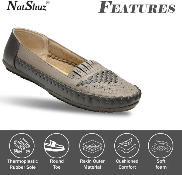 Grey_Solid_Round_Toe_Synthetic_Leather_Casual_Bellies_For_Women