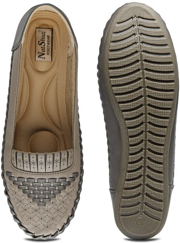Grey_Solid_Round_Toe_Synthetic_Leather_Casual_Bellies_For_Women
