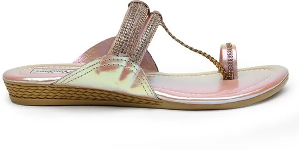Pink::Gold_Solid_Slip-On_Artificial_Leather_Flats_For_Women