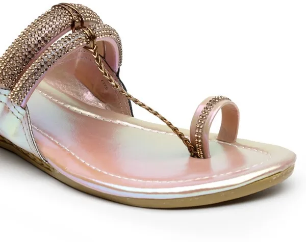 Pink::Gold_Solid_Slip-On_Artificial_Leather_Flats_For_Women