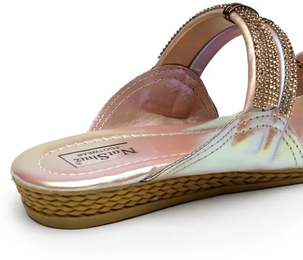 Pink::Gold_Solid_Slip-On_Artificial_Leather_Flats_For_Women
