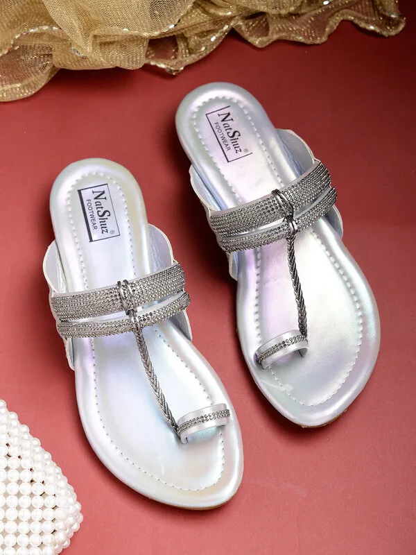 Silver_Solid_Slip-On_Artificial_Leather_Flats_For_Women