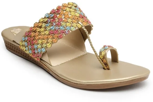 Gold_Solid_Slip-On_Synthetic_Flats_For_Women