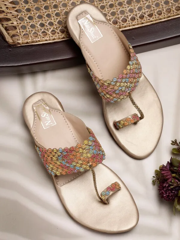 Gold_Solid_Slip-On_Synthetic_Flats_For_Women