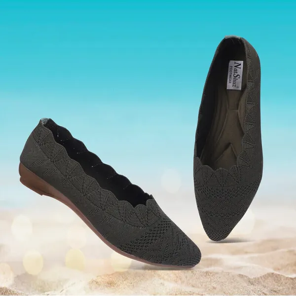 Olive_Solid_Pointed_Toe_Mesh_Casual_Bellies_For_Women