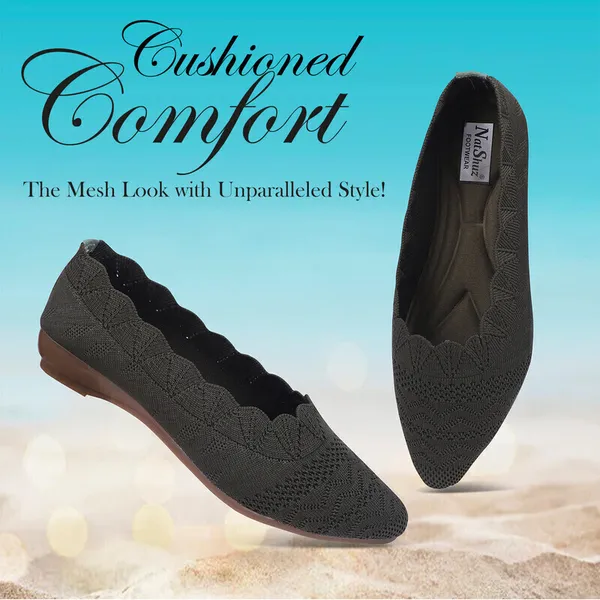 Olive_Solid_Pointed_Toe_Mesh_Casual_Bellies_For_Women