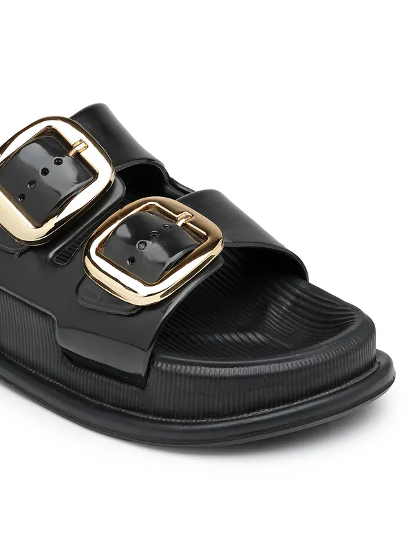 Women's_Glossy_Double_Buckle_Slip-On_Sandals_–_Chic,_Water-Resistant,_Lightweight_Comfort_Slides