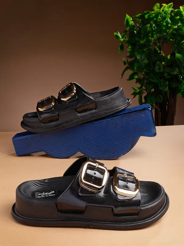 Women's_Glossy_Double_Buckle_Slip-On_Sandals_–_Chic,_Water-Resistant,_Lightweight_Comfort_Slides