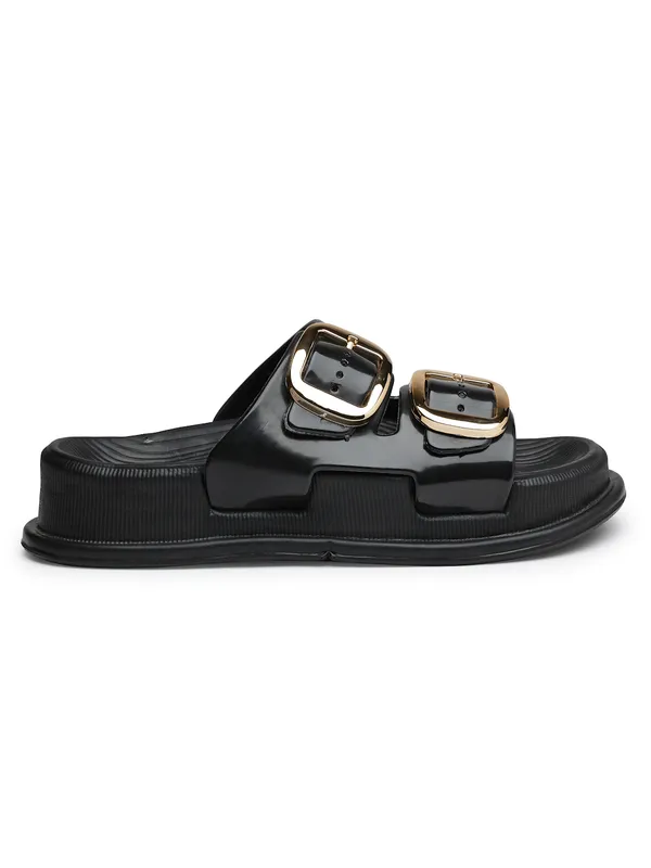 Women's_Glossy_Double_Buckle_Slip-On_Sandals_–_Chic,_Water-Resistant,_Lightweight_Comfort_Slides