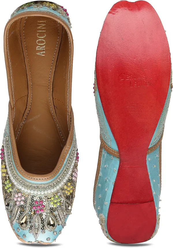 Green_Solid__Leather_Ethnic_Casuals_For_Women