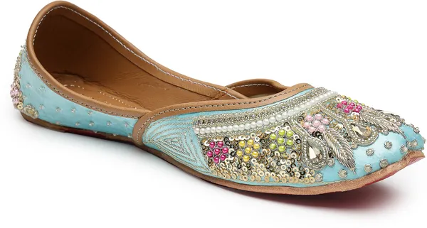 Green_Solid__Leather_Ethnic_Casuals_For_Women