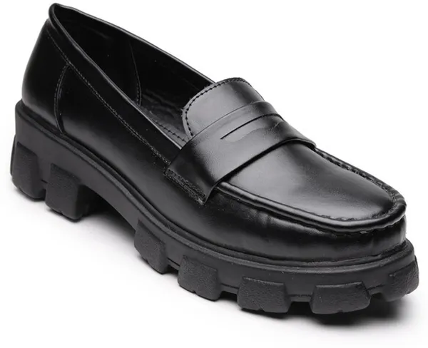 Black_Solid__Synthetic_Leather_Casual_Loafers_For_Women