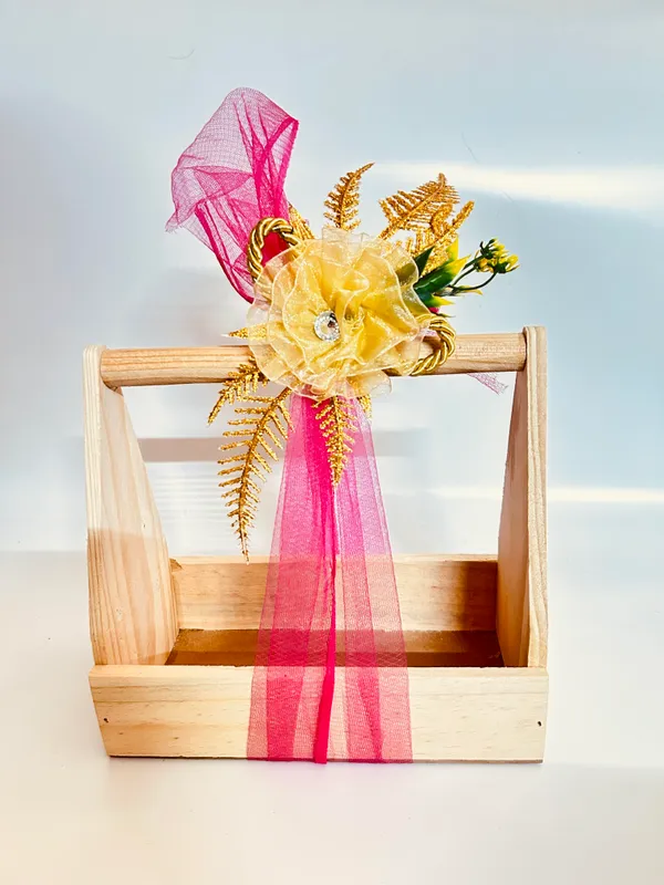 Pack_Of_2__Decorated_Jar_Pinewood_Empty_Gift_Hamper_Basket_Gift_Packaging_Basket_With_Net_Decoration_Including_Flower_(10X20X17_CM)_(_Jars_are_not_included)