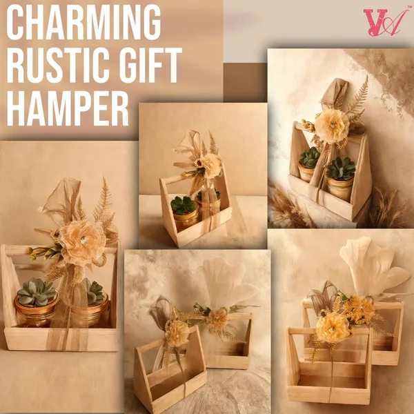 Pack_Of_2__Decorated_Jar_Pinewood_Empty_Gift_Hamper_Basket_Gift_Packaging_Basket_With_Net_Decoration_Including_Flower_(10X20X17_CM)_(_Jars_are_not_included)