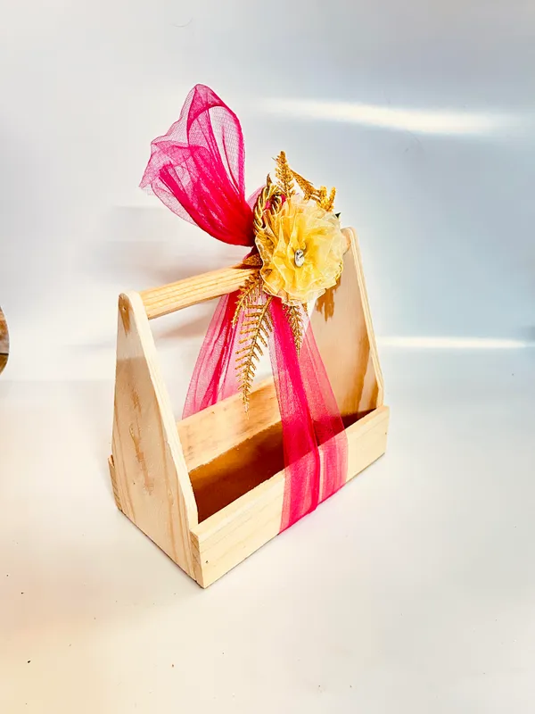 Pack_Of_2__Decorated_Jar_Pinewood_Empty_Gift_Hamper_Basket_Gift_Packaging_Basket_With_Net_Decoration_Including_Flower_(10X20X17_CM)_(_Jars_are_not_included)
