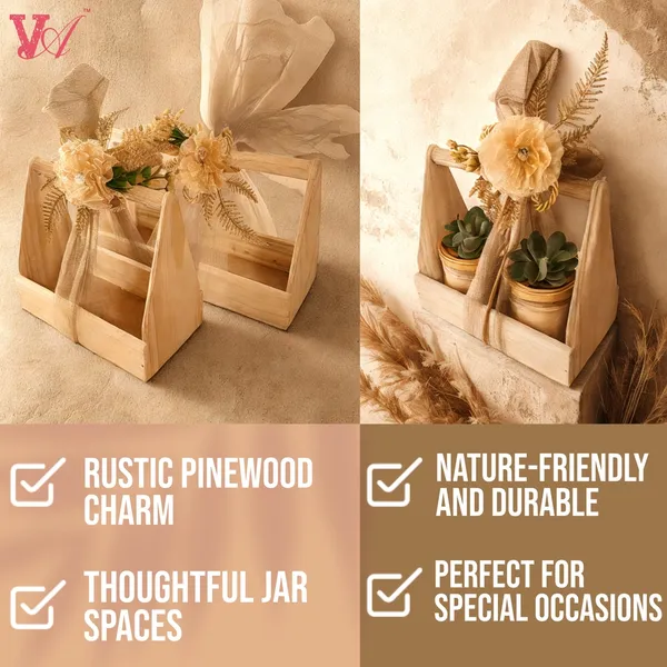 Pack_Of_2__Decorated_Jar_Pinewood_Empty_Gift_Hamper_Basket_Gift_Packaging_Basket_With_Net_Decoration_Including_Flower_(10X20X17_CM)_(_Jars_are_not_included)
