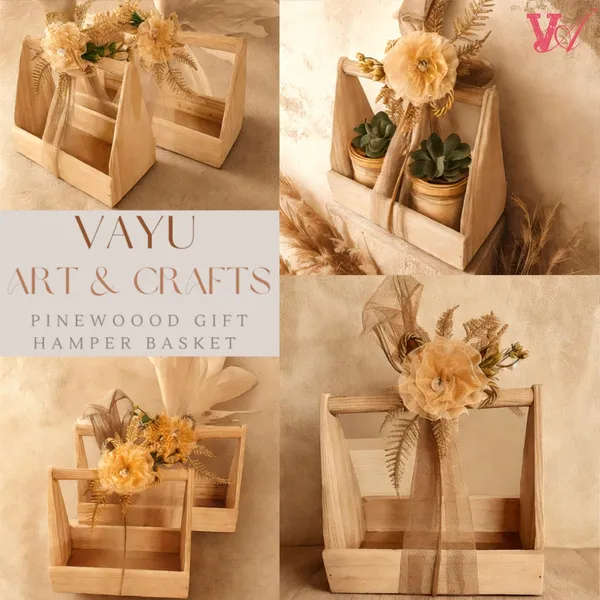 Pack_Of_2__Decorated_Jar_Pinewood_Empty_Gift_Hamper_Basket_Gift_Packaging_Basket_With_Net_Decoration_Including_Flower_(10X20X17_CM)_(_Jars_are_not_included)