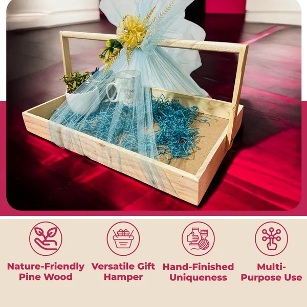 Pine_Wood_Gift_Hamper_Pinewood_Basket_With_Handle_Holiday_Christmas_Gifting_Tray_Pinewood_Basket_With_Mdf_Base_With_Decoration_Net_&_Decoration_Flower_(46X30X6_Cm)_46x30x6_CM
