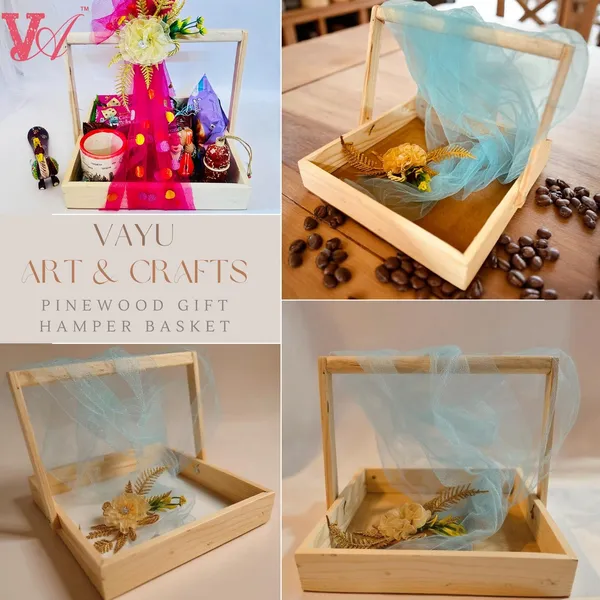 Medium_Size_Pine_Wood_Gift_Hamper_Basket_With_Handle_With_Mdf_Base_With_Decoration_Net_&_Decoration_Flower_25X25X4.69_Cm_(1)