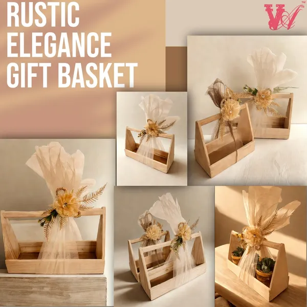 3_Jar_Pine_Wood_Gift_Hamper_Basket_|Perfect_For_Gifting_And_Home_Decor_Wedding/Event_With_Net_Flower_Decoration_(10x29x18_CM)