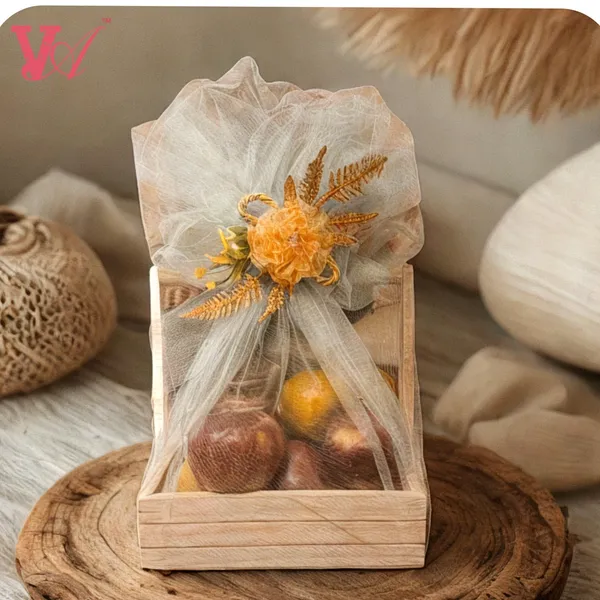 Small_Size_Pine_Wood_Empty_Gift_Hamper_Basket_Mdf_Base._8X8X2.5"_Inches_(20X20X5.7_Cm)_With_Net_And_Oranza_Flower_(20x20x6_CM)