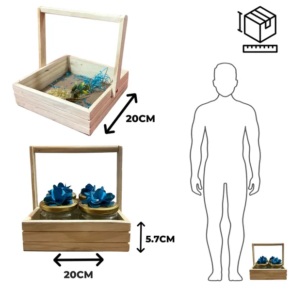 Small_Size_Pine_Wood_Empty_Gift_Hamper_Basket_Mdf_Base._8X8X2.5"_Inches_(20X20X5.7_Cm)_With_Net_And_Oranza_Flower_(20x20x6_CM)