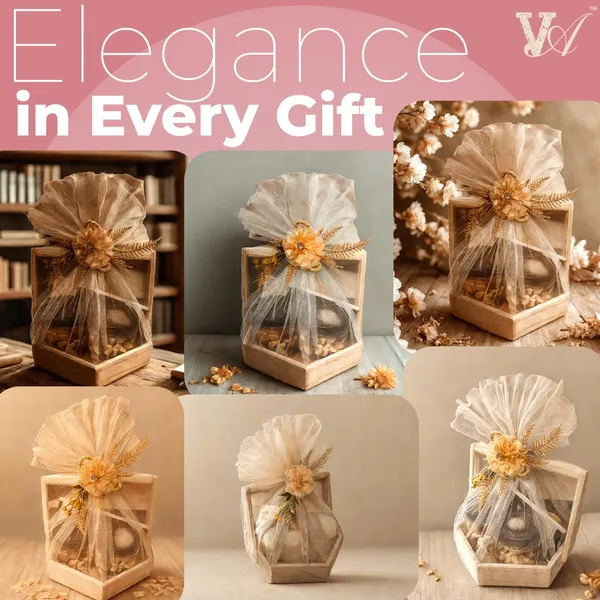 Pine_Wood_Hexagonal_Shape_Gift_Hamper_Basket_|_For_Gifting_And_Home_Decor_Wedding/Event_With_Net_Flower_Decoration_Size_(20X20X4.5_Cm)