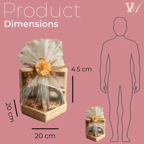 Pine_Wood_Hexagonal_Shape_Gift_Hamper_Basket_|_For_Gifting_And_Home_Decor_Wedding/Event_With_Net_Flower_Decoration_Size_(20X20X4.5_Cm)