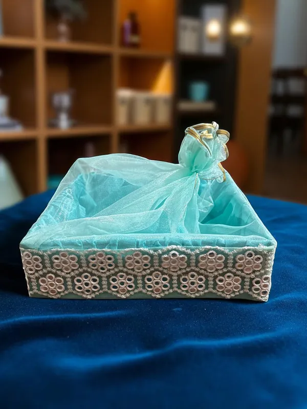 Decorated_Net_Gift_Hamper_Basket_?_Elegant_Handmade_Gift_Basket_For_All_Occasions,_Perfect_For_Weddings,_Festivals,_&_Special_Events_Sea_Green_(Size-25X25X7.6_Cm)