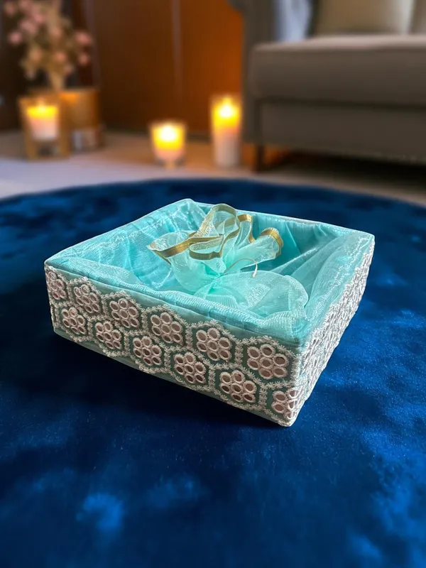 Decorated_Net_Gift_Hamper_Basket_?_Elegant_Handmade_Gift_Basket_For_All_Occasions,_Perfect_For_Weddings,_Festivals,_&_Special_Events_Sea_Green_(Size-25X25X7.6_Cm)