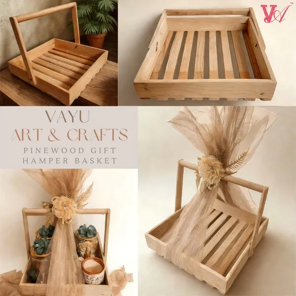 Pack_Of_5_Wooden_Square_Gift_Hamper_Basket_(Wood_Base),_Festival_Gift_Hamper_Tray_With_Decoration_Net_Flower_,_(25X25X6_Cm_)