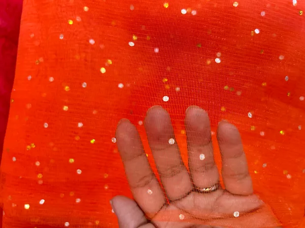 Vayu_Art_&_Crafts_Decoration_Polka_Dot_Net_Fabric_for_Gift_Hampers_Gift_Wraps_Party_Decor,_Backdrop_Decor,_Mandap_Decoration,_5_Metre,_Width_111_CM_,Orange