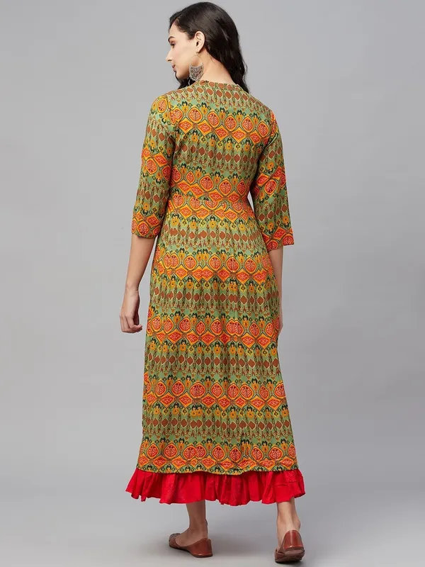 Multicolor_Rayon_Blend_Embroidered_3/4_Sleeve_Gown_For_Women
