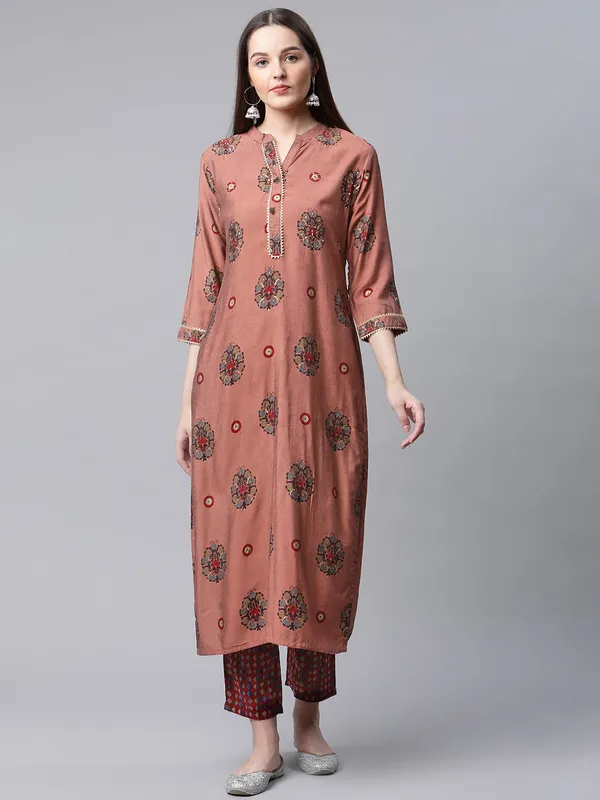 Red_Pure_Cotton_Embroidered_3/4_Sleeve_Kurta_Pant_For_Women