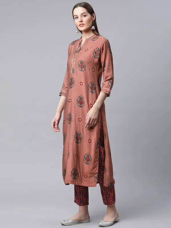 Red_Pure_Cotton_Embroidered_3/4_Sleeve_Kurta_Pant_For_Women