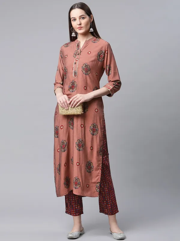 Red_Pure_Cotton_Embroidered_3/4_Sleeve_Kurta_Pant_For_Women