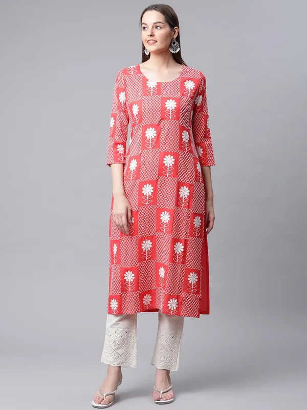 Pink_Viscose_Rayon_Embroidered_3/4_Sleeve_Kurta_Pant_For_Women