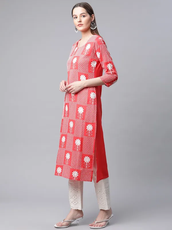 Pink_Viscose_Rayon_Embroidered_3/4_Sleeve_Kurta_Pant_For_Women