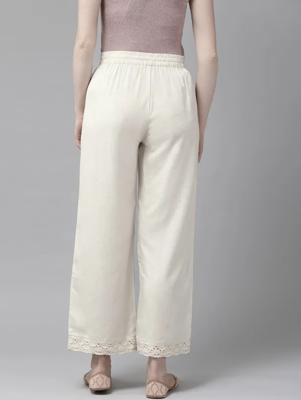 Cream_Pure_Cotton_Solid_Regular_Fit_Trouser_For_Women