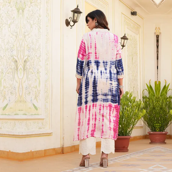 Pink_Crepe_Dyed/Ombre_3/4_Sleeve_Kurta_For_Women