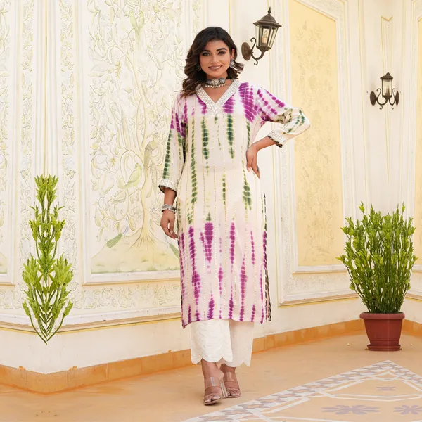 Multicolor_Crepe_Dyed/Ombre_3/4_Sleeve_Kurta_For_Women