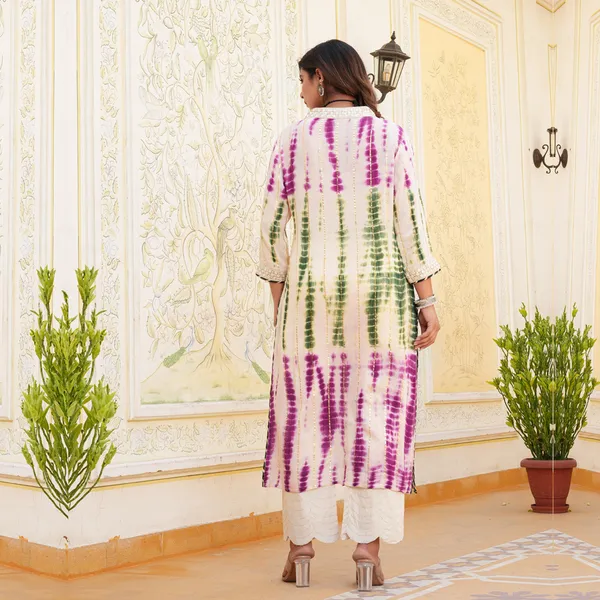 Multicolor_Crepe_Dyed/Ombre_3/4_Sleeve_Kurta_For_Women