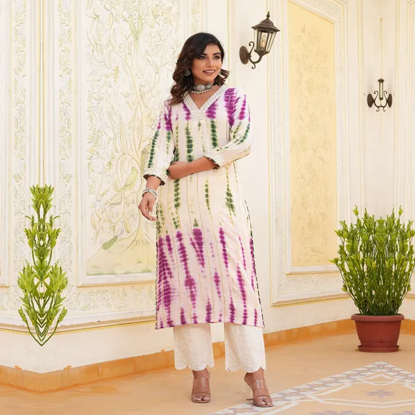 Multicolor_Crepe_Dyed/Ombre_3/4_Sleeve_Kurta_For_Women