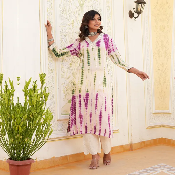 Multicolor_Crepe_Dyed/Ombre_3/4_Sleeve_Kurta_For_Women