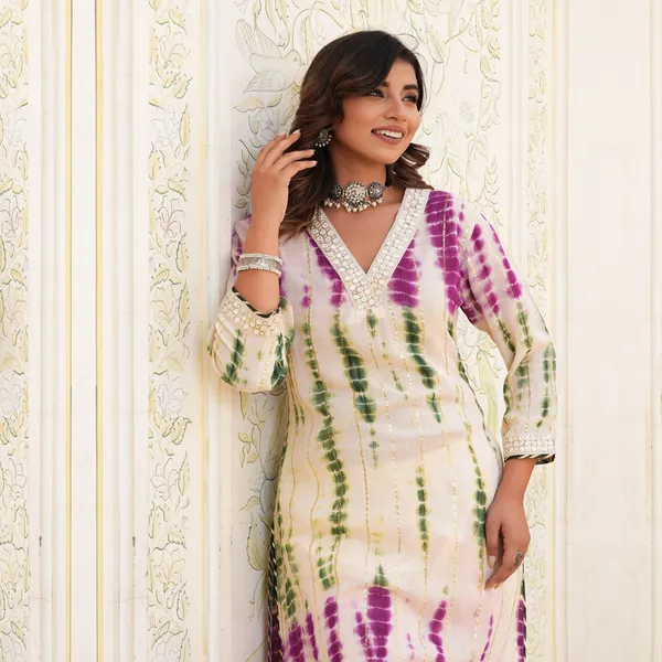 Multicolor_Crepe_Dyed/Ombre_3/4_Sleeve_Kurta_For_Women