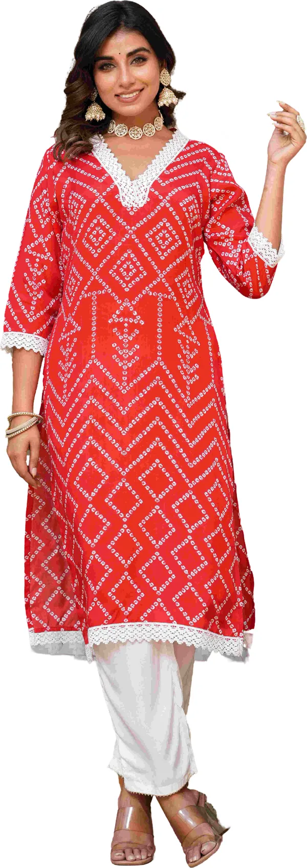Red_Pure_Silk_Printed_3/4_Sleeve_Kurta_Pant_For_Women