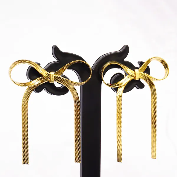 Bow-Tiful_Ribbon_Knot_Bow_Hanging_Dangle_Gold_Earrings_for_Women